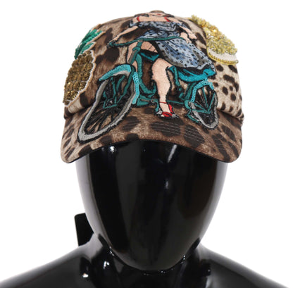 Gorra de béisbol elegante con lentejuelas y estampado de leopardo