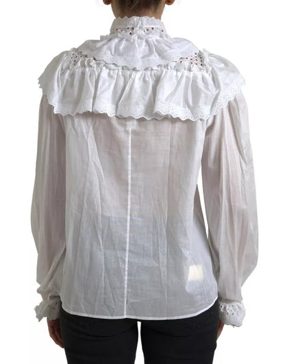 White Cotton Lace Trim Turtle Neck Blouse