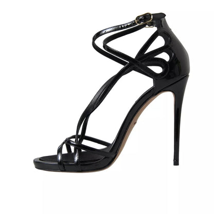 Black Keira Leather Heels Sandals Shoes