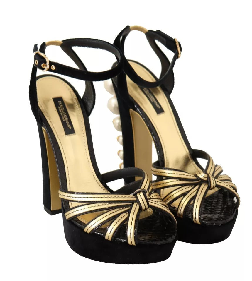 Black Gold Bianca Faux Pearl Sandals