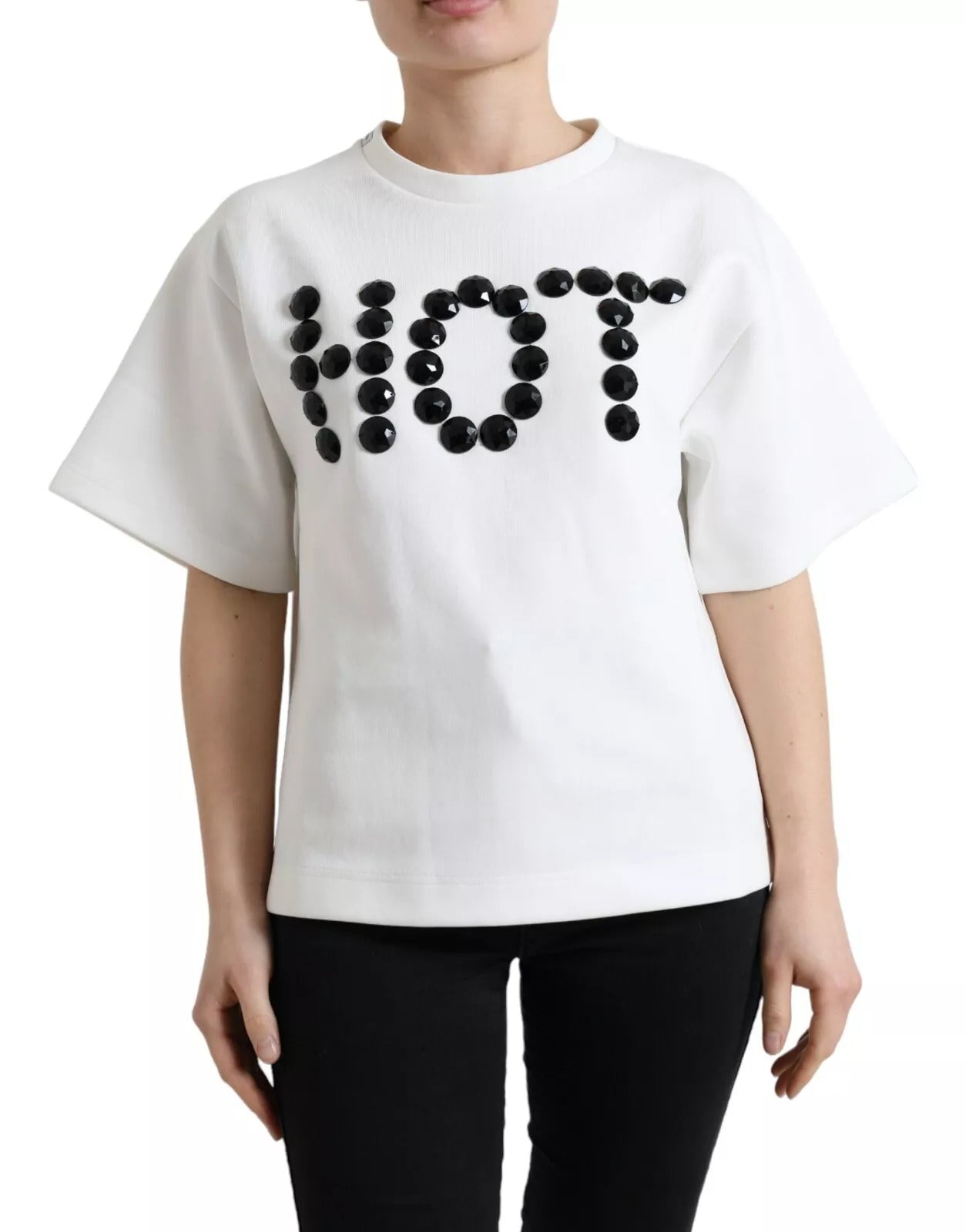 Camiseta Blanca Algodón Stretch Negro HOT Cristal