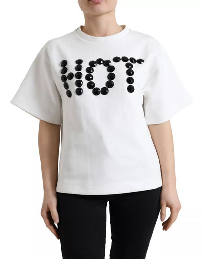 Camiseta Blanca Algodón Stretch Negro HOT Cristal