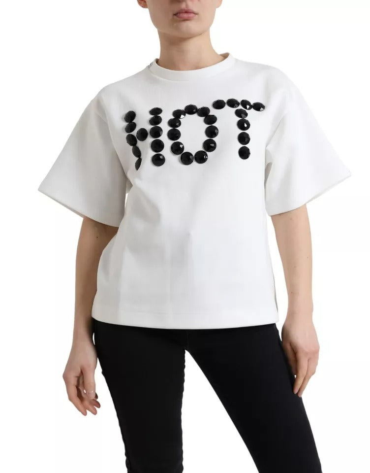 Camiseta Blanca Algodón Stretch Negro HOT Cristal