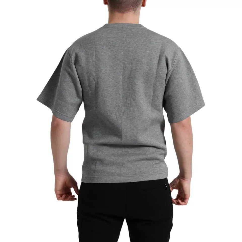 Gray Cotton Embellished Crew Neck  T-shirt