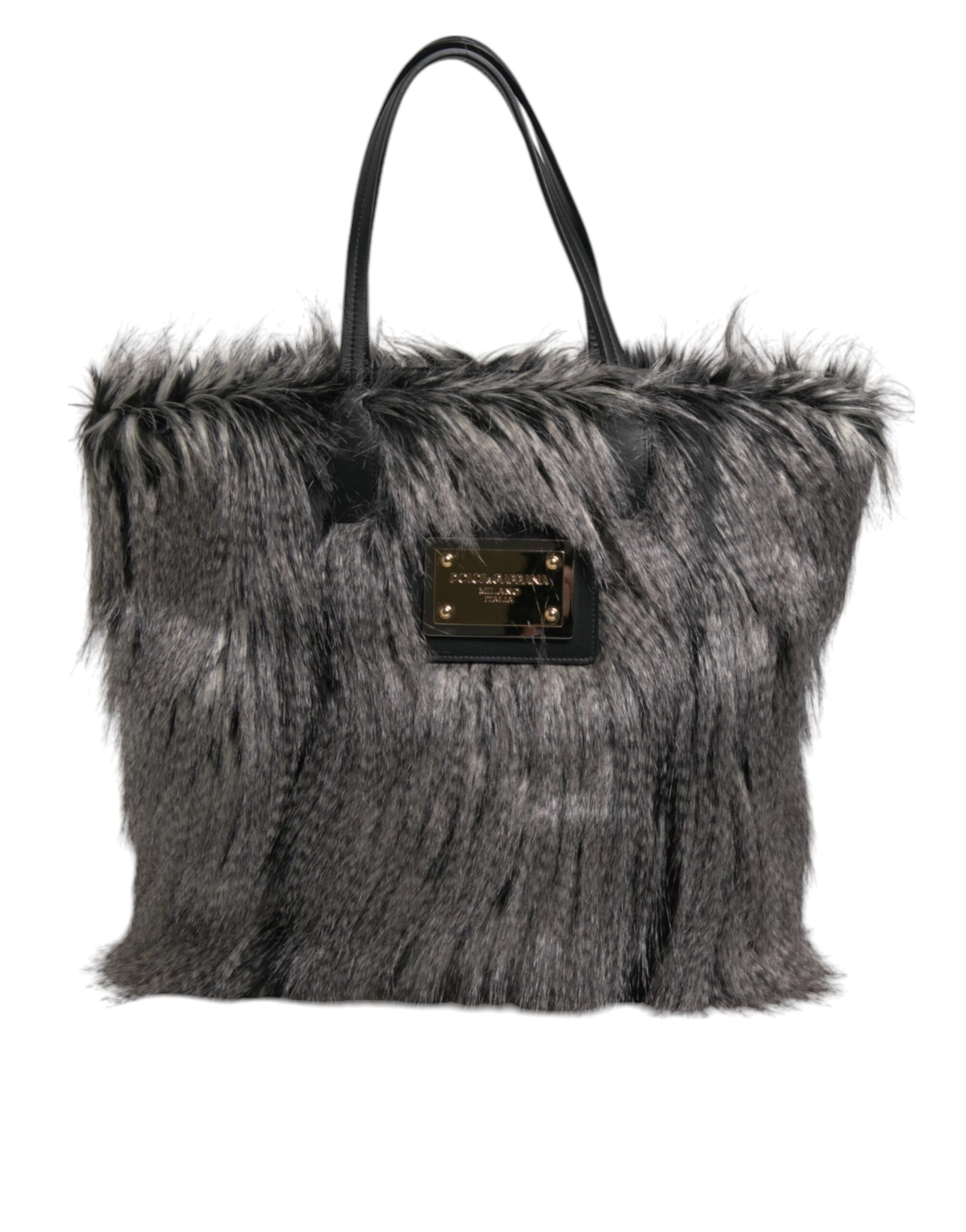 Black Oversize Faux Fur Shopping Tote Bag