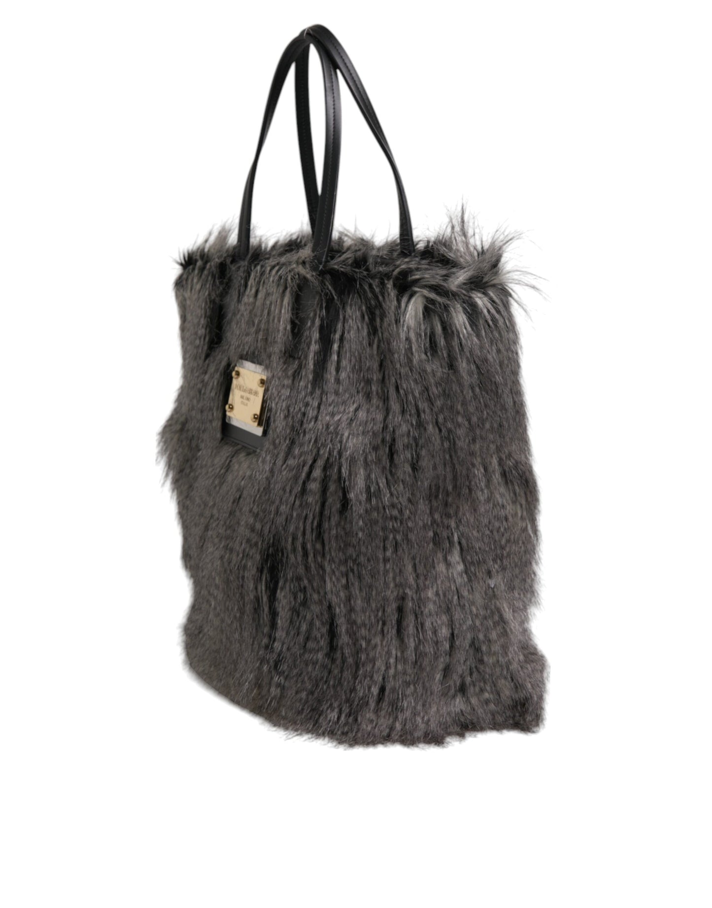 Black Oversize Faux Fur Shopping Tote Bag