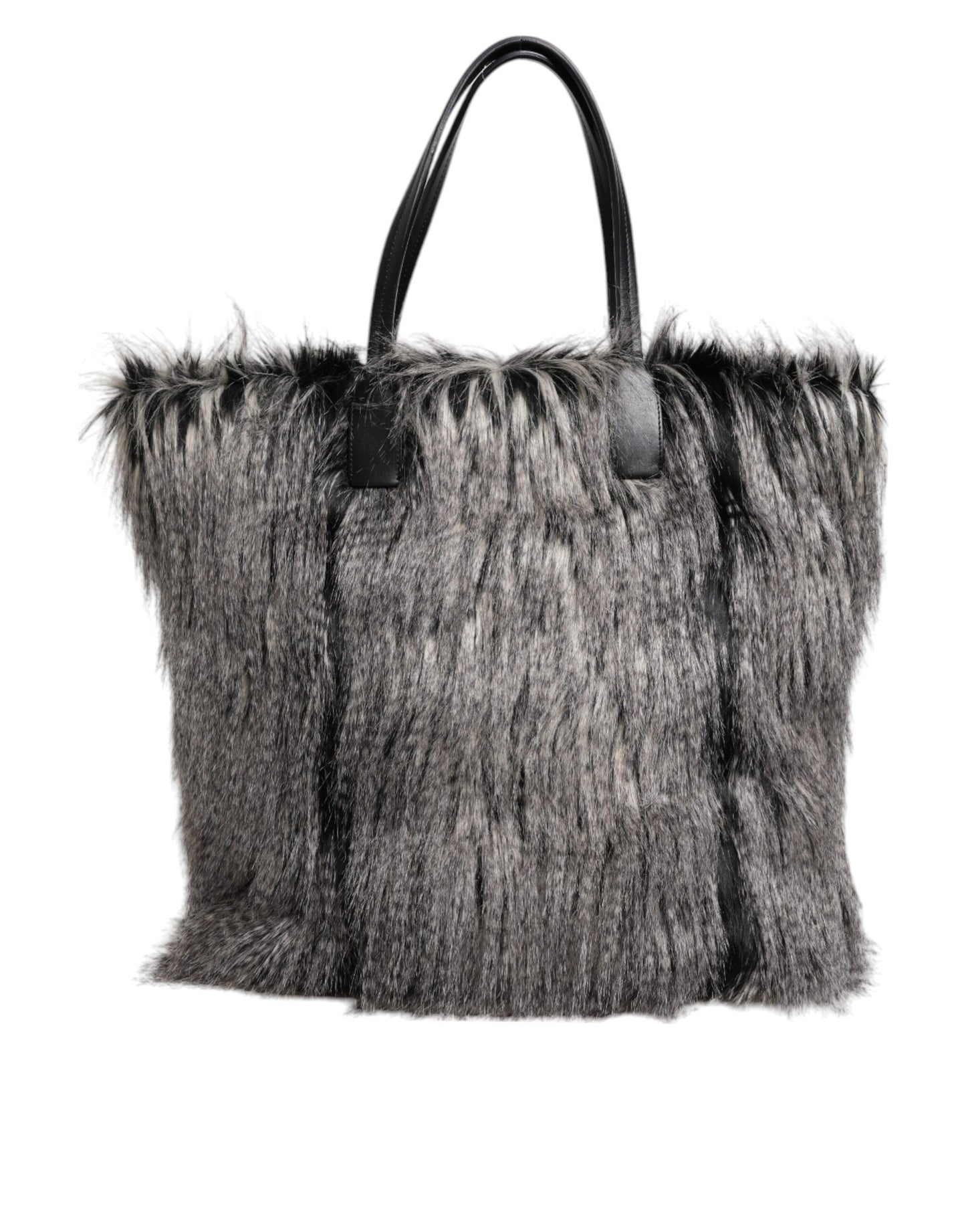 Black Oversize Faux Fur Shopping Tote Bag