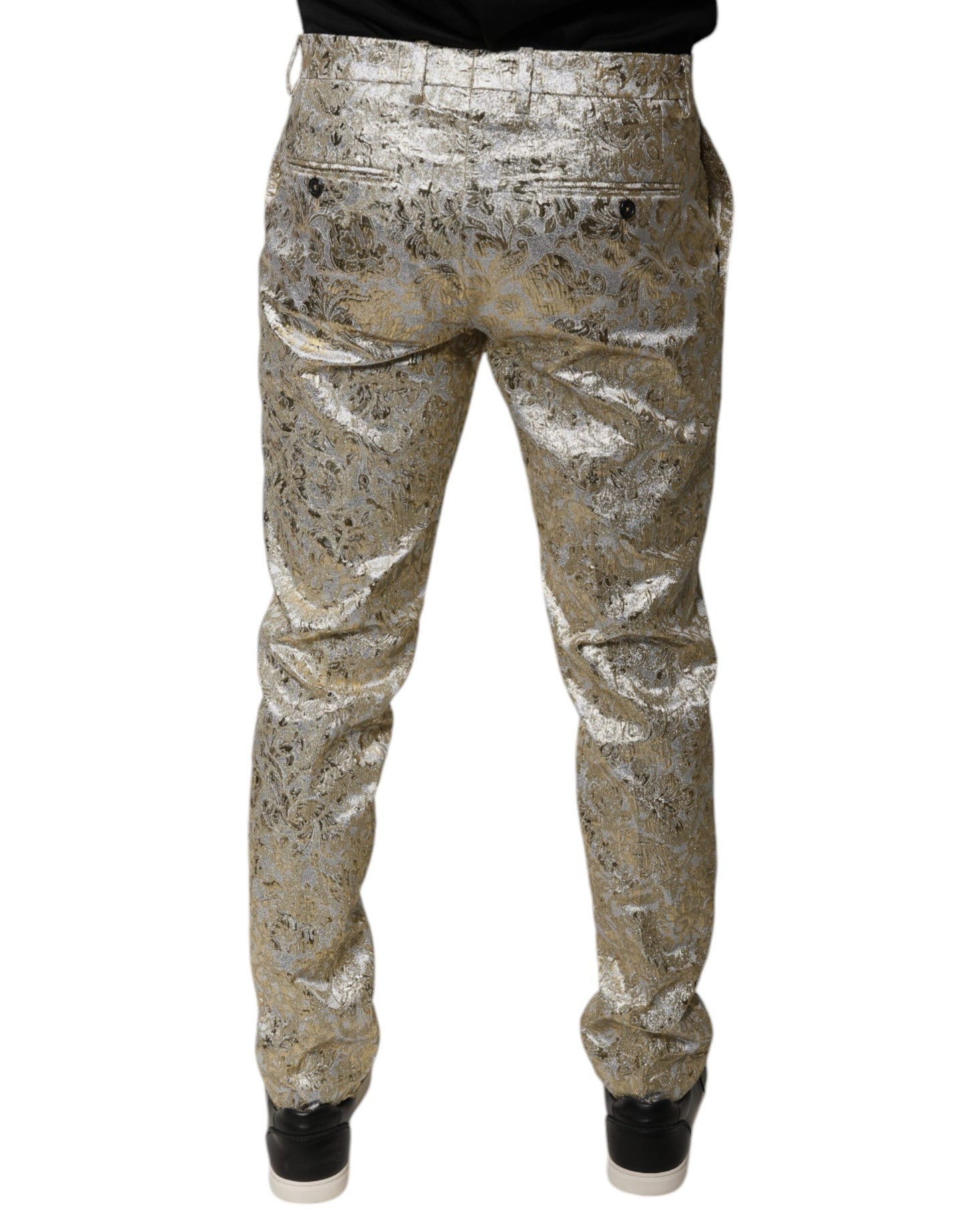 Pantalones de vestir para hombre en jacquard floral dorado