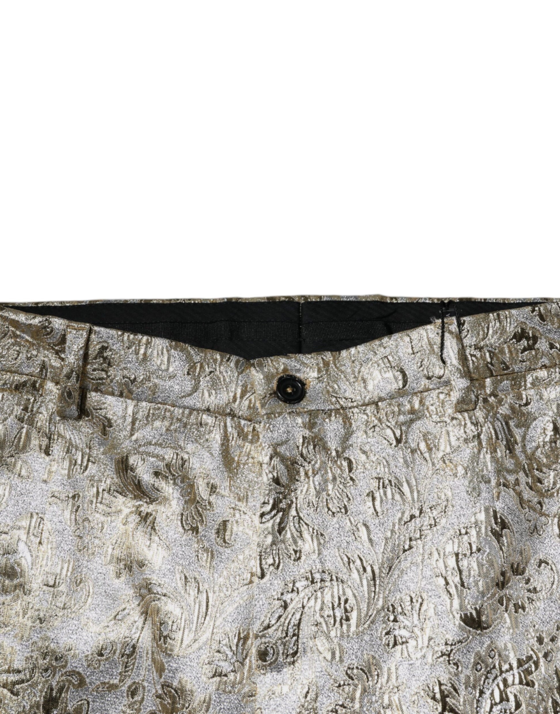 Pantalones de vestir para hombre en jacquard floral dorado