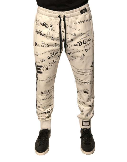 White Printed Cotton Jogger Sweatpants Pants