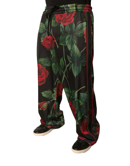 Black Floral Polyester Jogger Sweatpants Pants