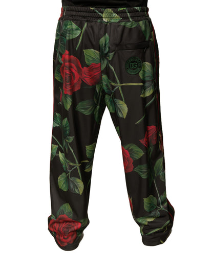 Black Floral Polyester Jogger Sweatpants Pants