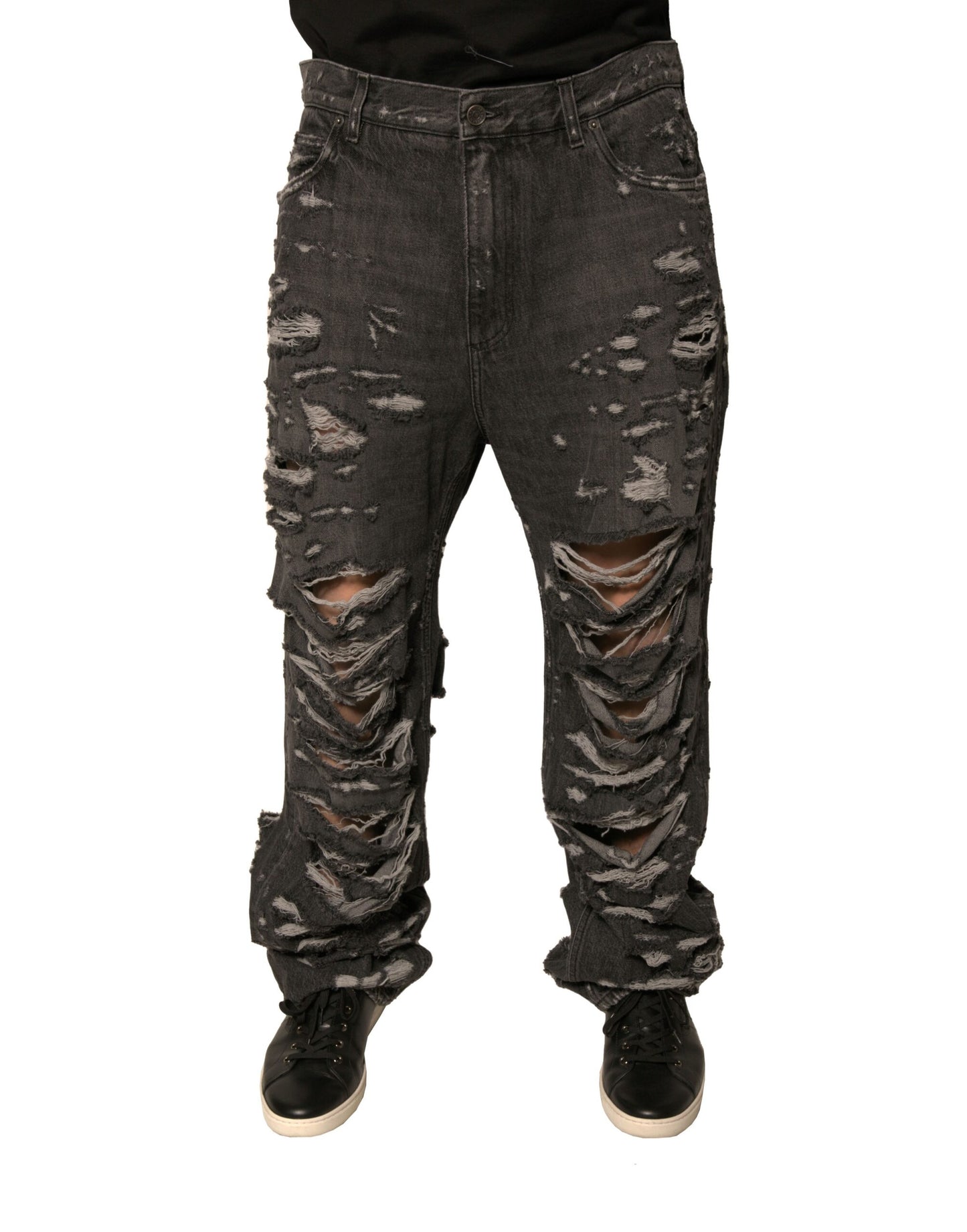 Gray Tattered Cotton Straight Men Denim Jeans