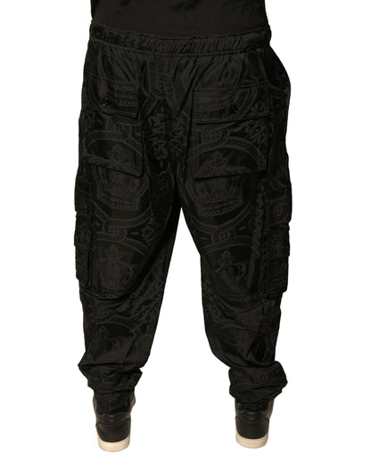 Black Crown Nylon Jogger Sweatpants Pants