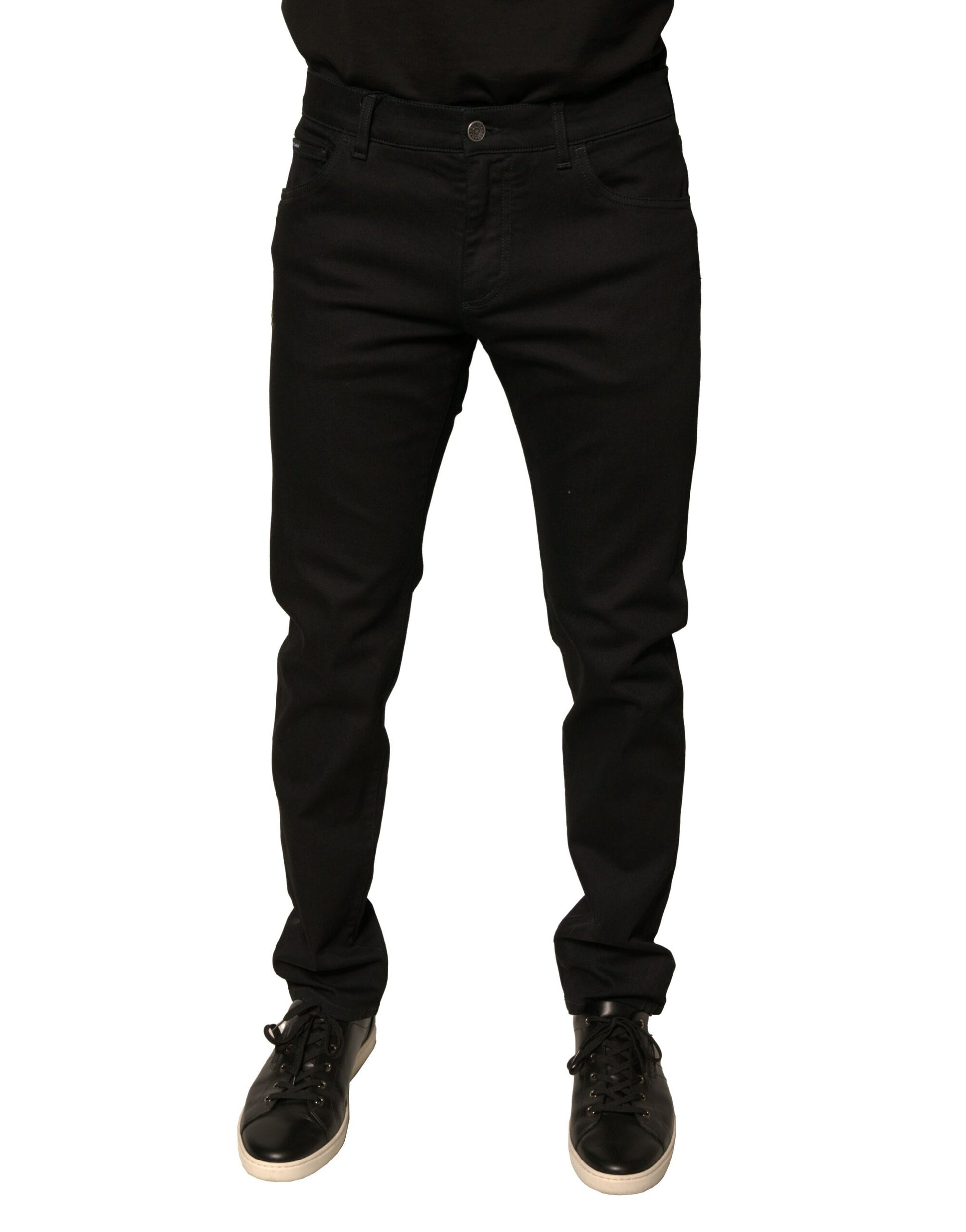 Black Floral Cotton Stretch Slim Denim Jeans