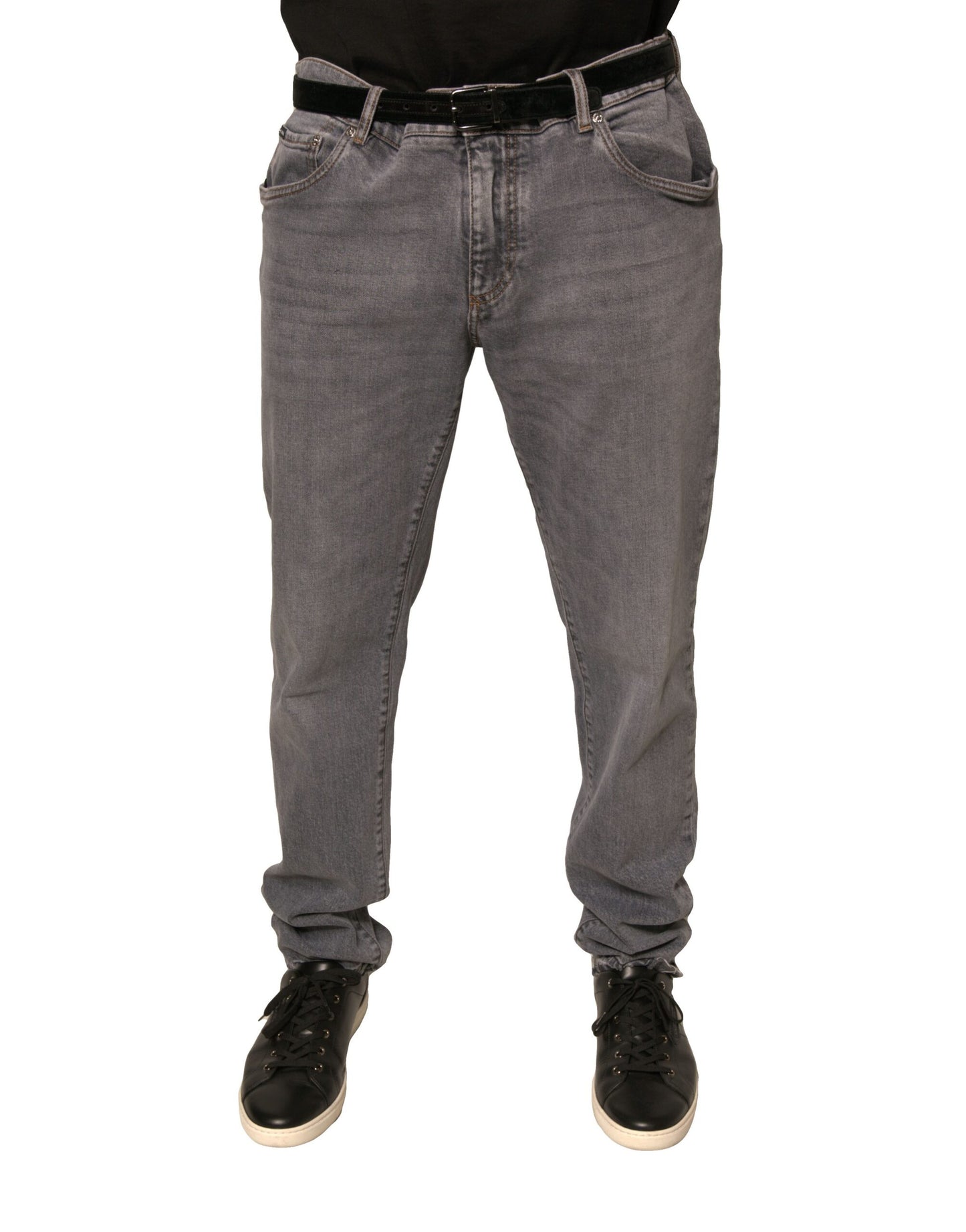 Gray Logo Cotton Stretch Skinny Denim Jeans