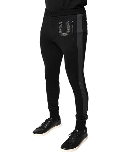 Black Horseshoe Embellished Wool Slim Fit Pants