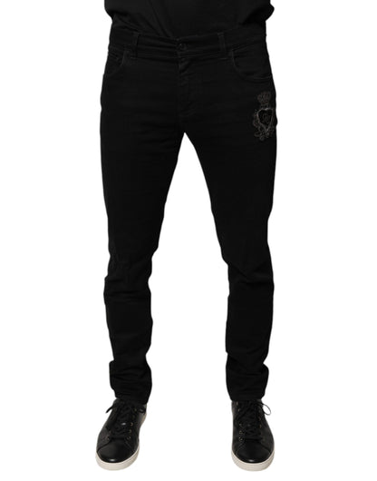 Black DG Crown Logo Cotton Skinny Denim Jeans