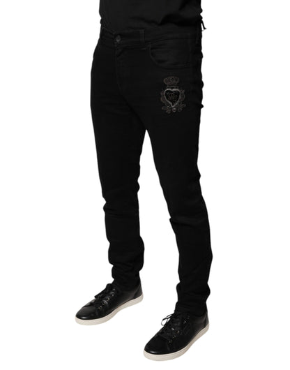 Black DG Crown Logo Cotton Skinny Denim Jeans