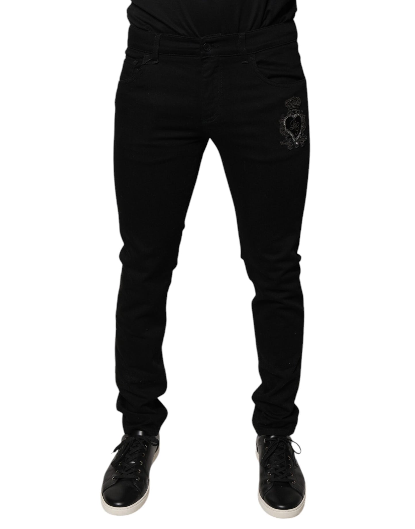 Black DG Crown Logo Cotton Skinny Denim Jeans