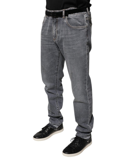 Gray Logo Cotton Stretch Skinny Denim Jeans