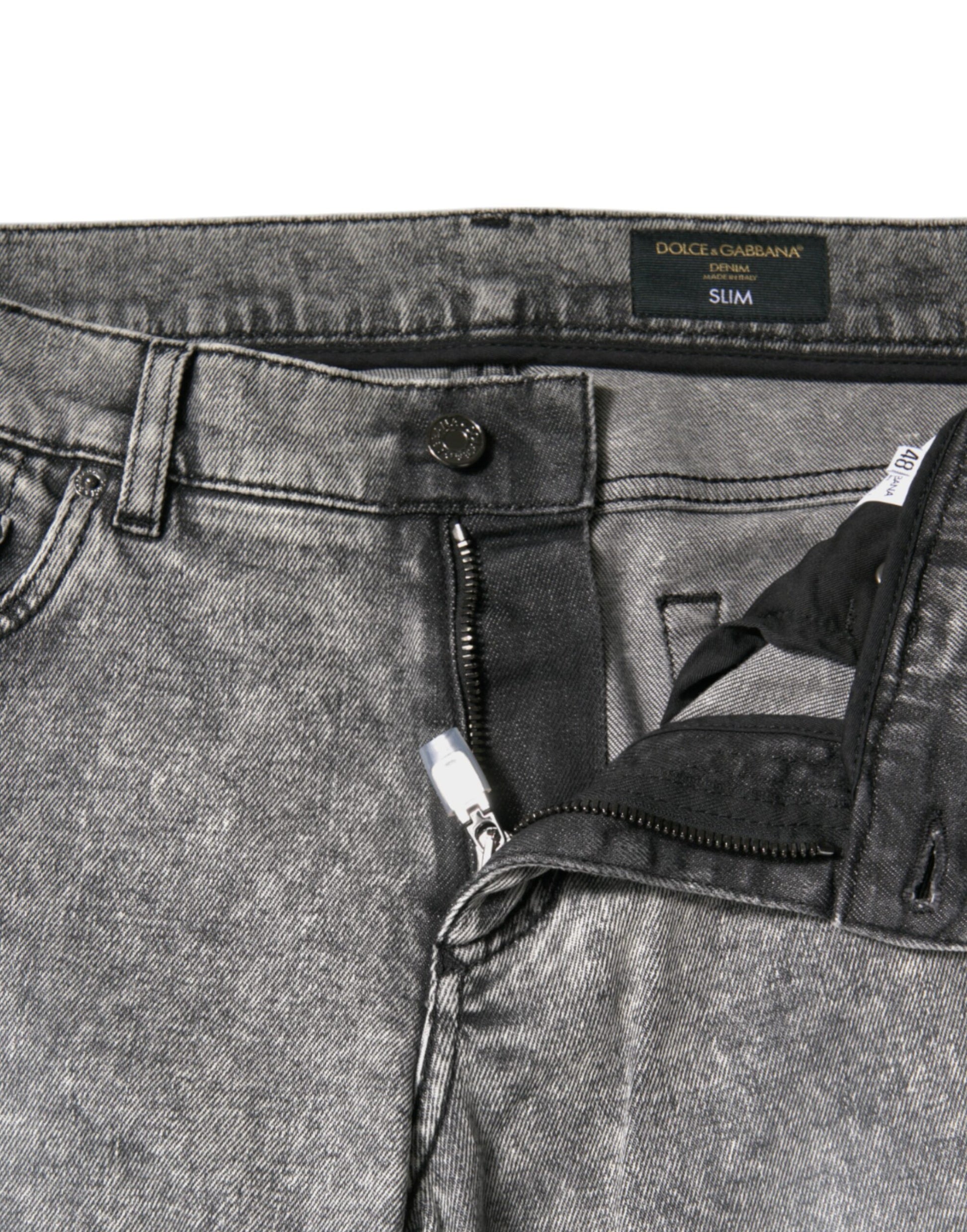 Gray Logo Plaque Cotton Slim Fit Denim Jeans