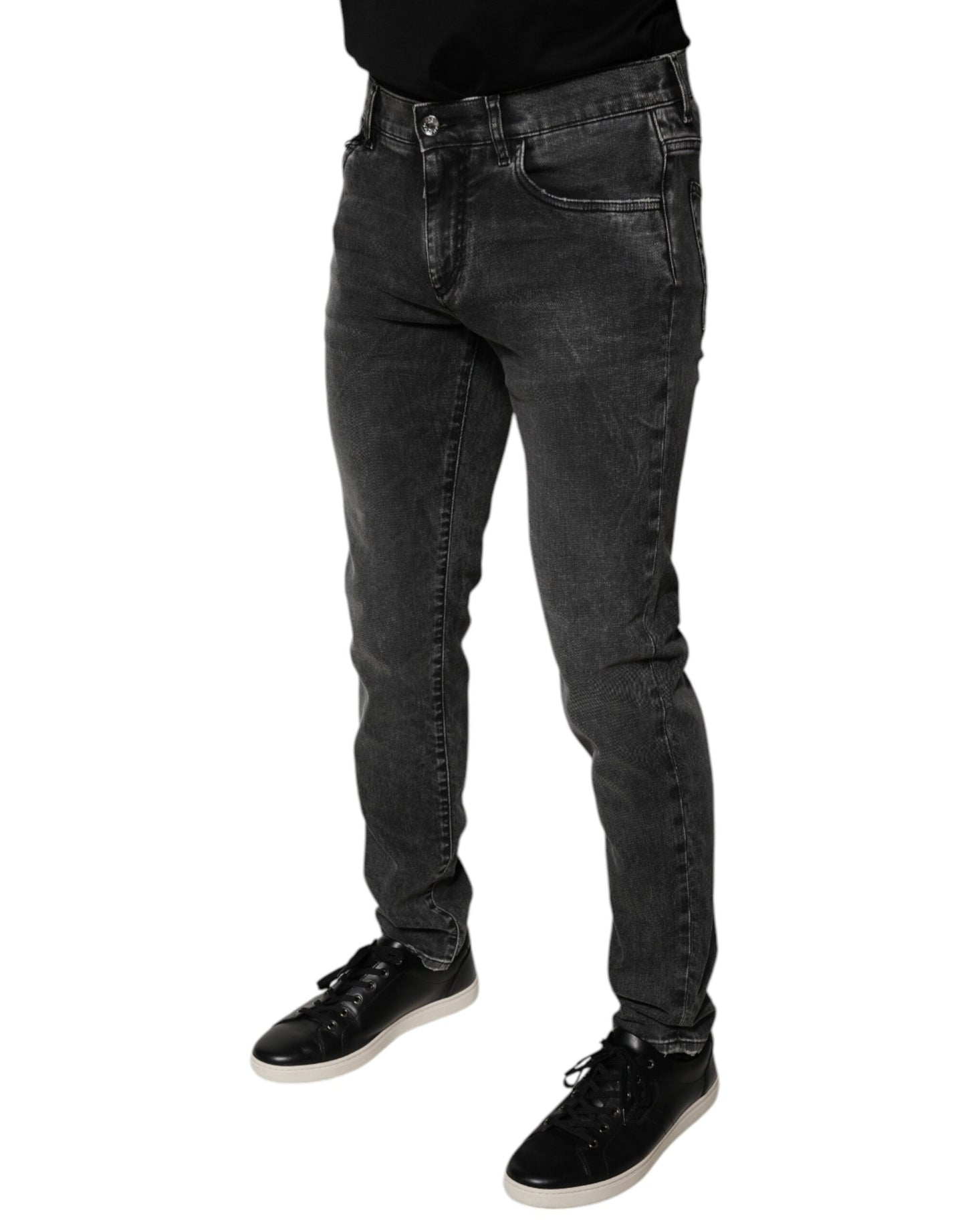 Black Logo Cotton Stretch Skinny Denim Pants