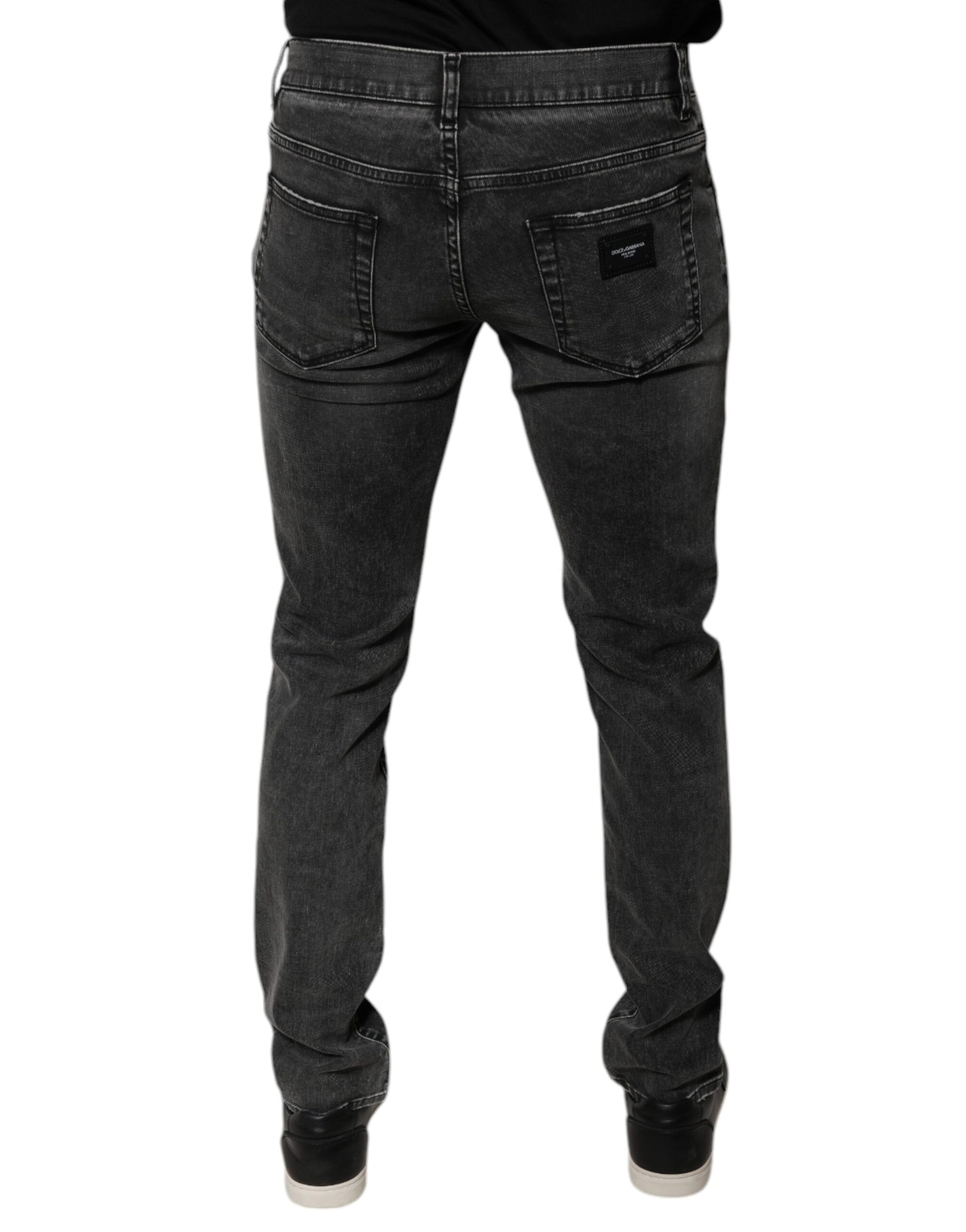 Black Logo Cotton Stretch Skinny Denim Pants