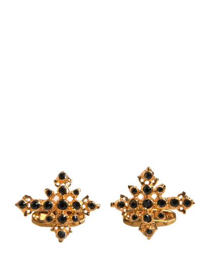 Gold Tone Brass Cross Crystal Cufflink