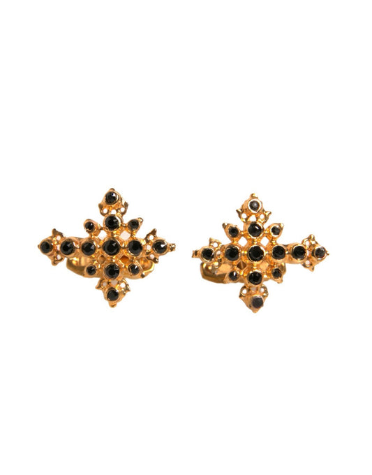 Gold Tone Brass Cross Crystal Cufflink