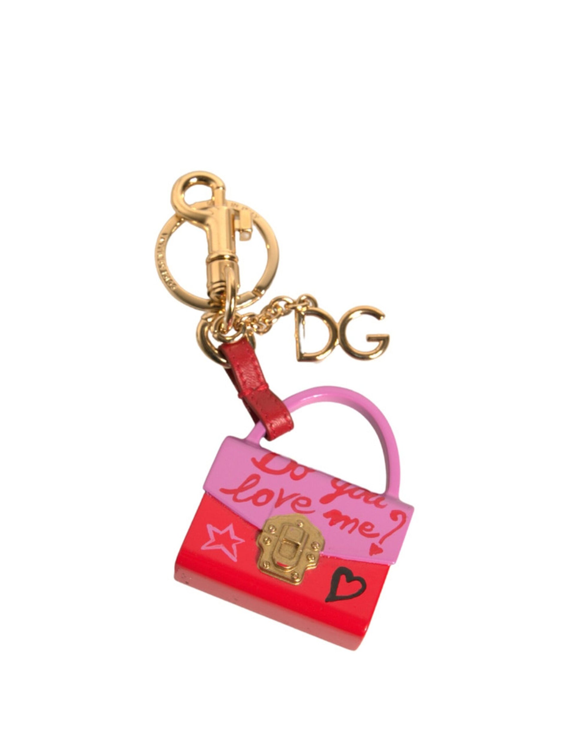 Multicolor Bag Gold Brass Logo Plaque Keychain Keyring