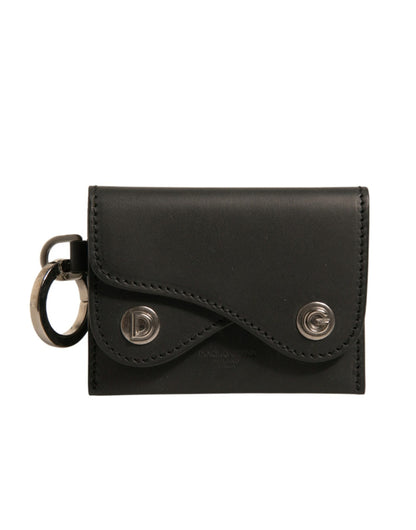 Black Leather Card Case Keychain Key Holder