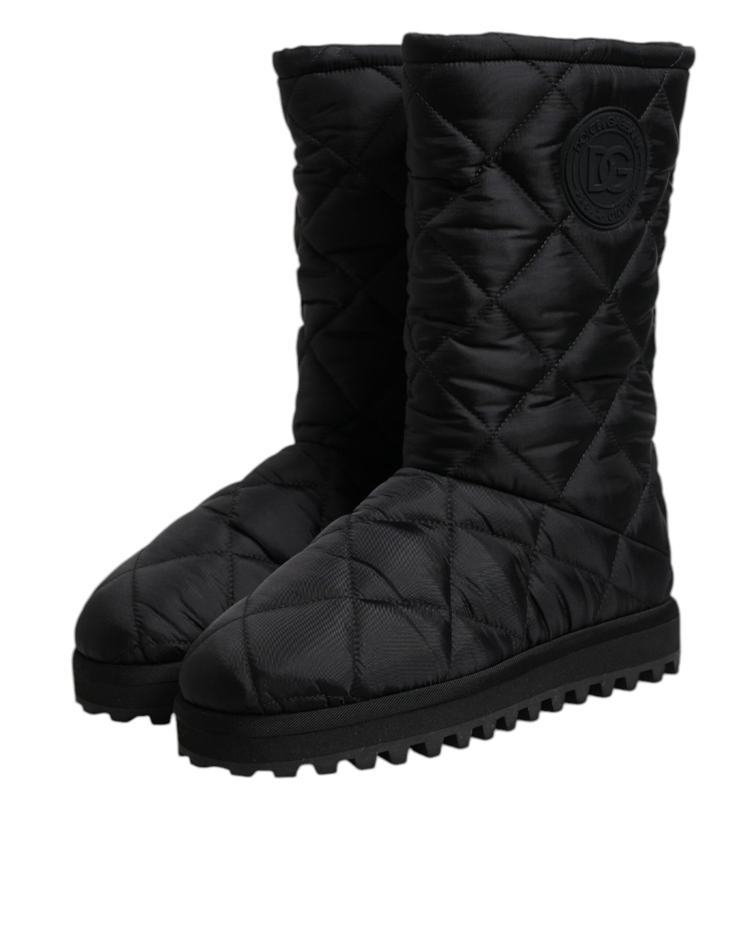 Black Polyester Padded Mid Calf Boots Winter Shoes