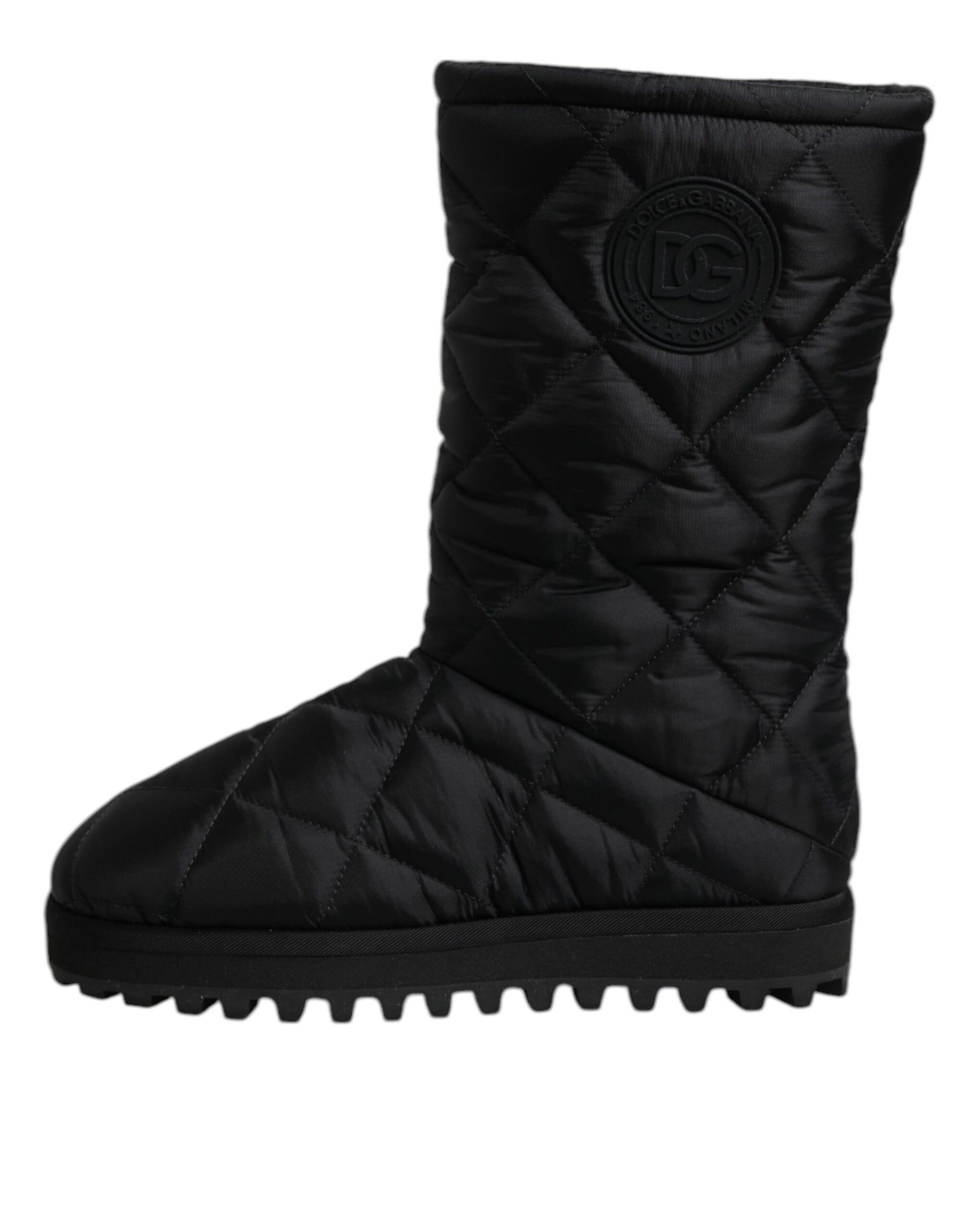 Black Polyester Padded Mid Calf Boots Winter Shoes