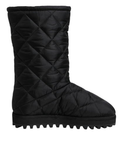 Black Polyester Padded Mid Calf Boots Winter Shoes