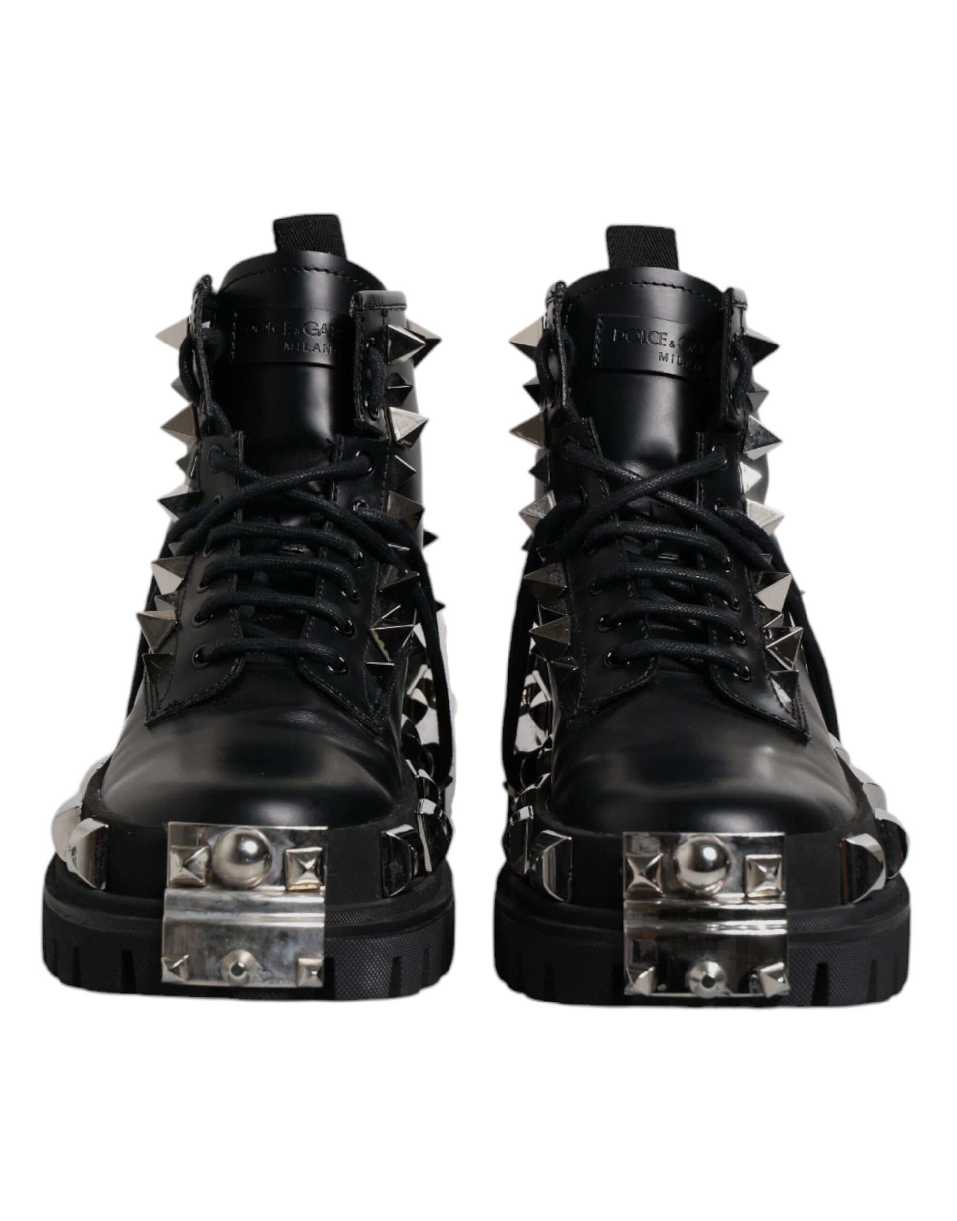 Black Leather Studded Trekking Boots Shoes