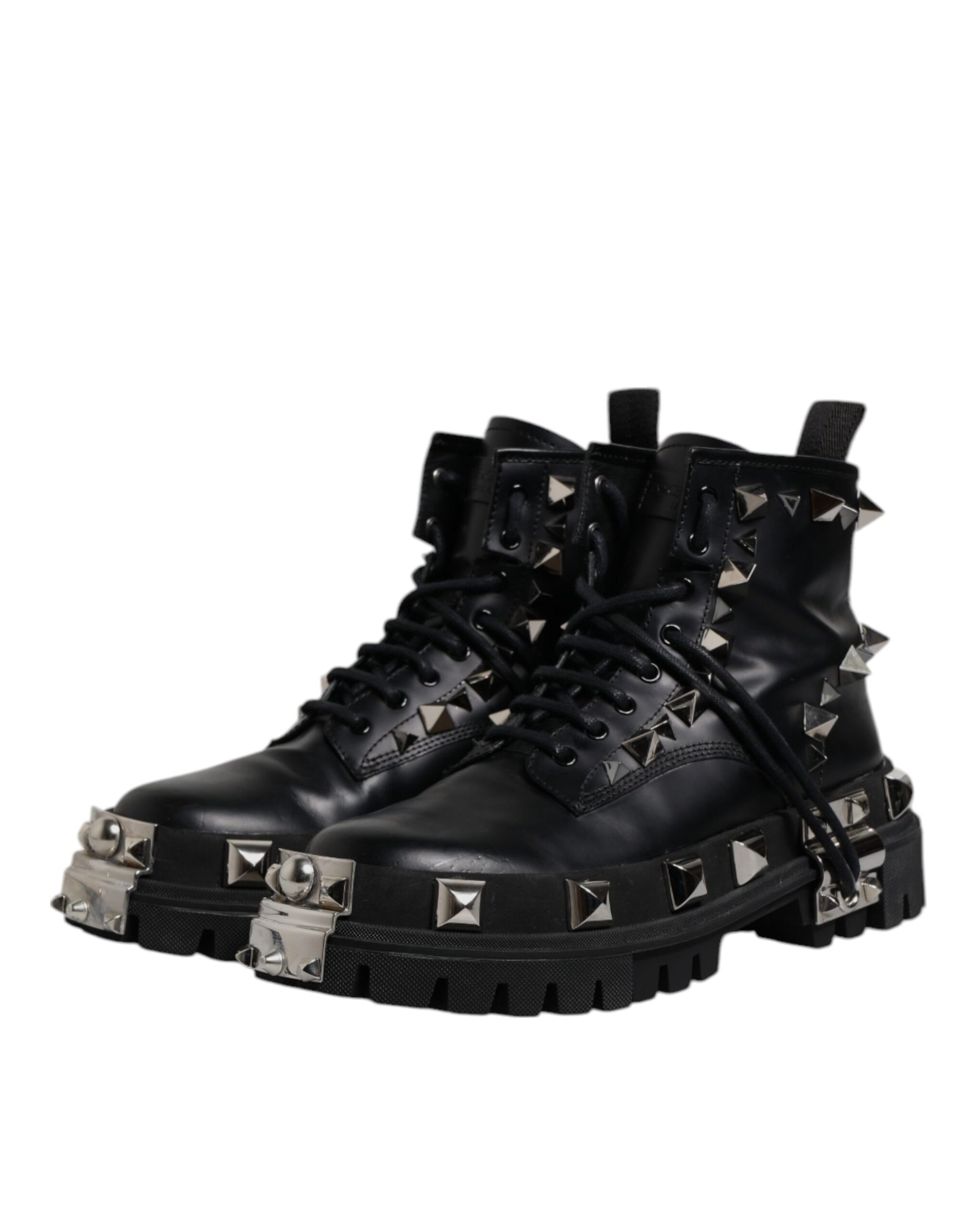 Black Leather Studded Trekking Boots Shoes