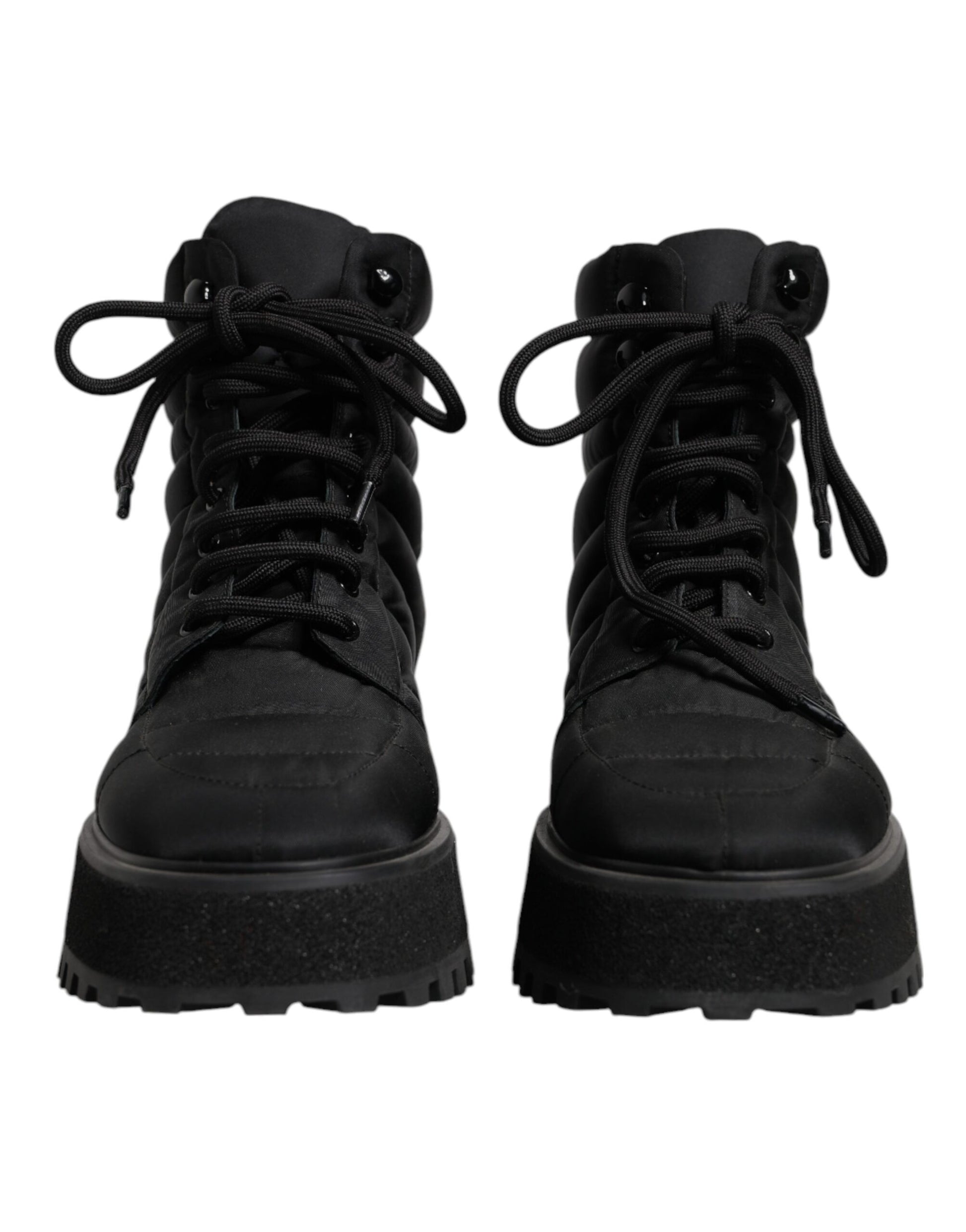 Black Padded Mid Calf Lace Up Boots Shoes