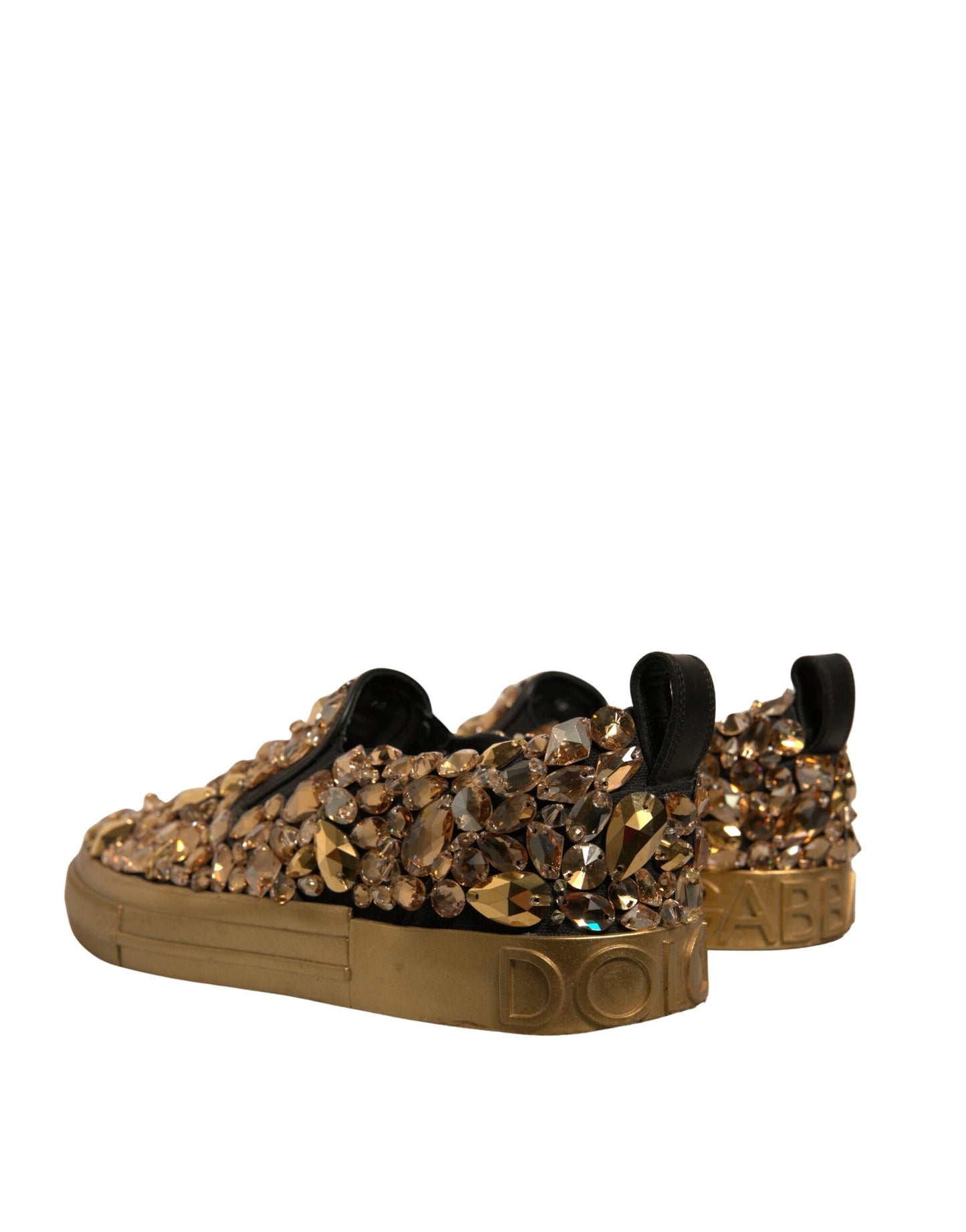 Gold Crystal Embellished Slip On Shoes