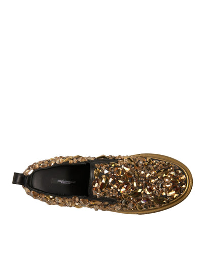 Gold Crystal Embellished Slip On Shoes