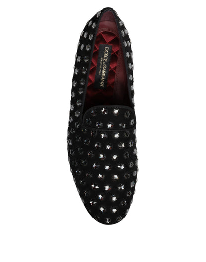 Black Crystal Embellished Loafers Dress Shoes