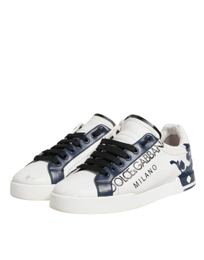 Blanco Azul Cuero Corona Milano Zapatillas