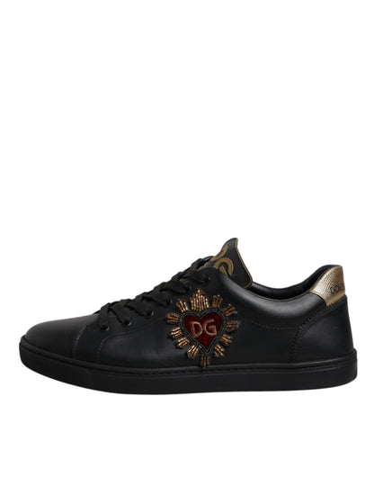 Black Leather DG Heart London Sneakers Shoes