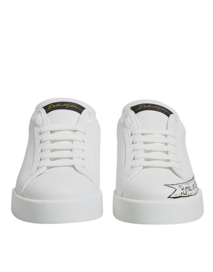 White Leather Low Top Lace Up Sneakers Shoes