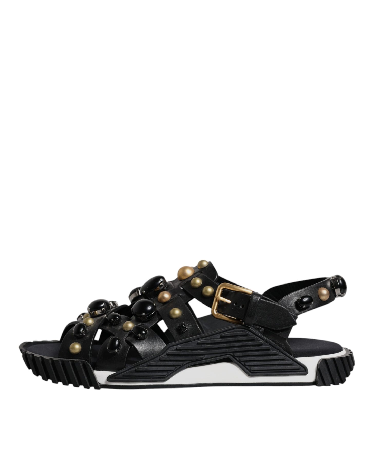 Black Leather Studded Slides Sandals Shoes