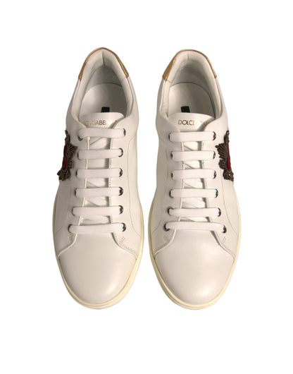 White Leather Heart Embellished Sneakers Shoes