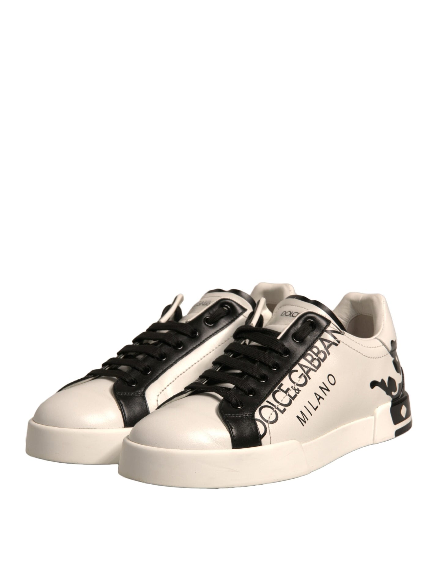 White Black Leather Crown Milano Sneakers Shoes