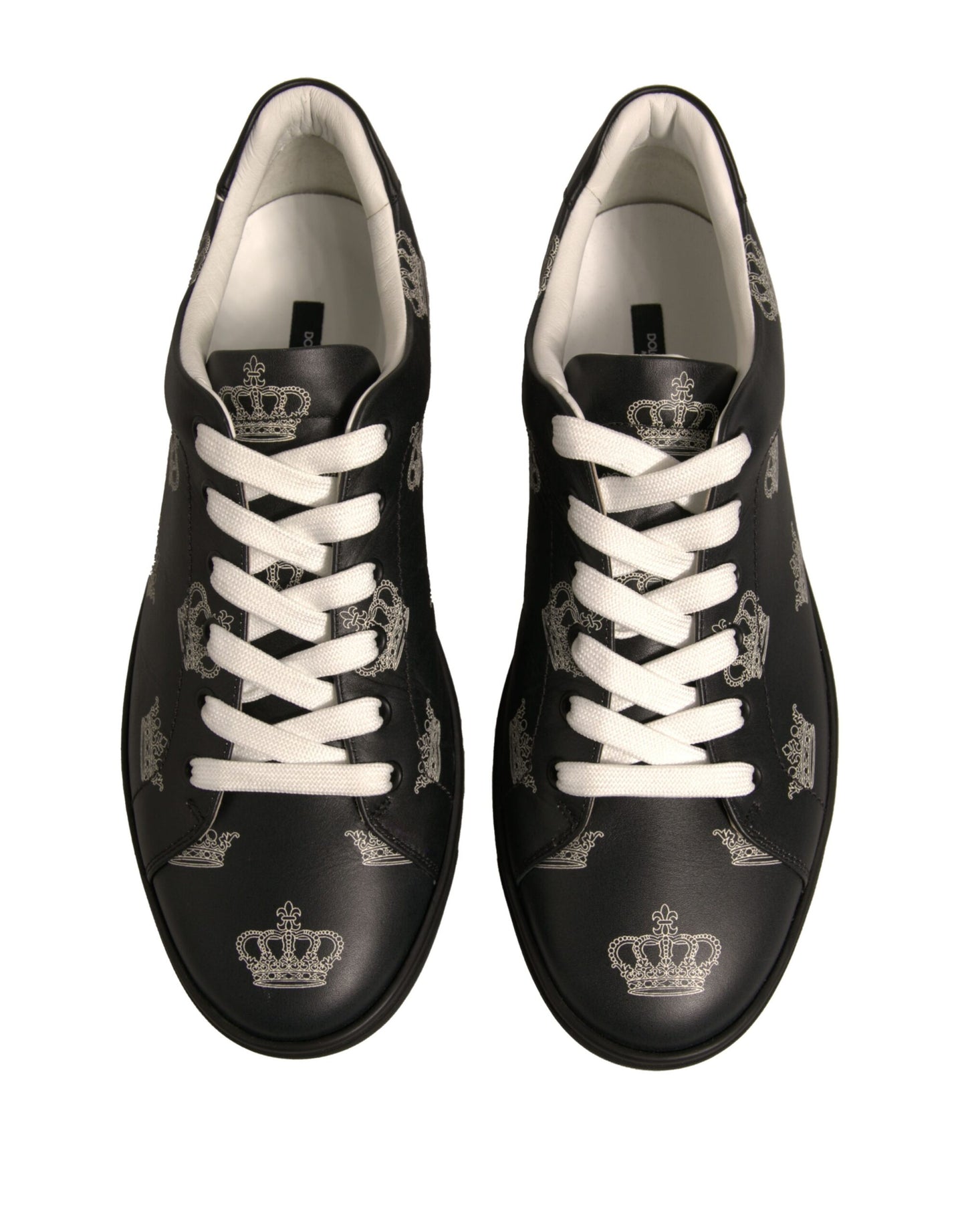 Black Leather Crown Low Top Sneakers Shoes