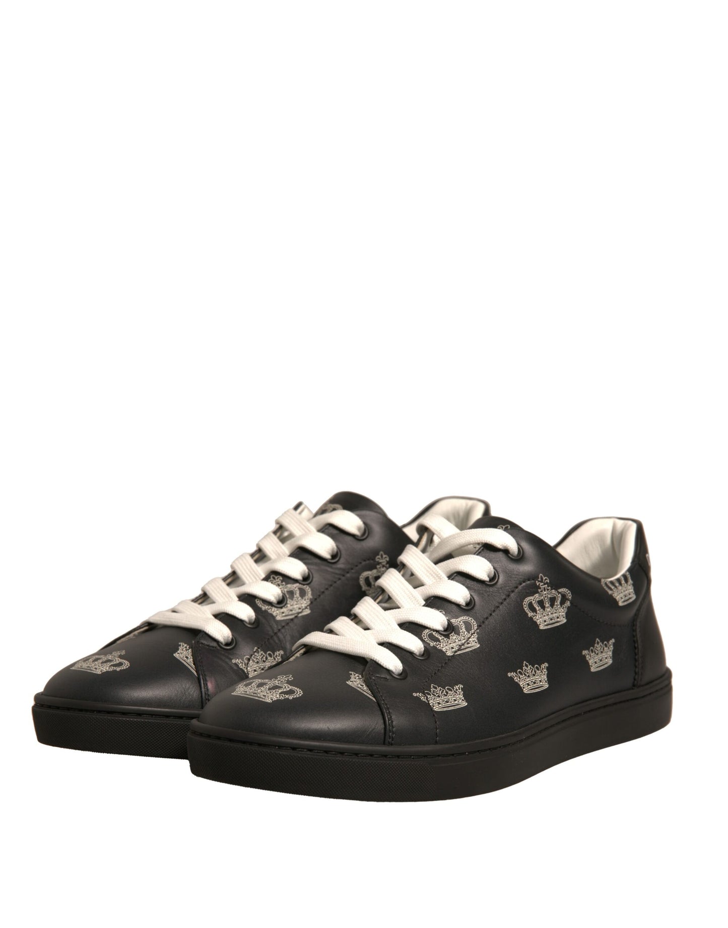 Black Leather Crown Low Top Sneakers Shoes