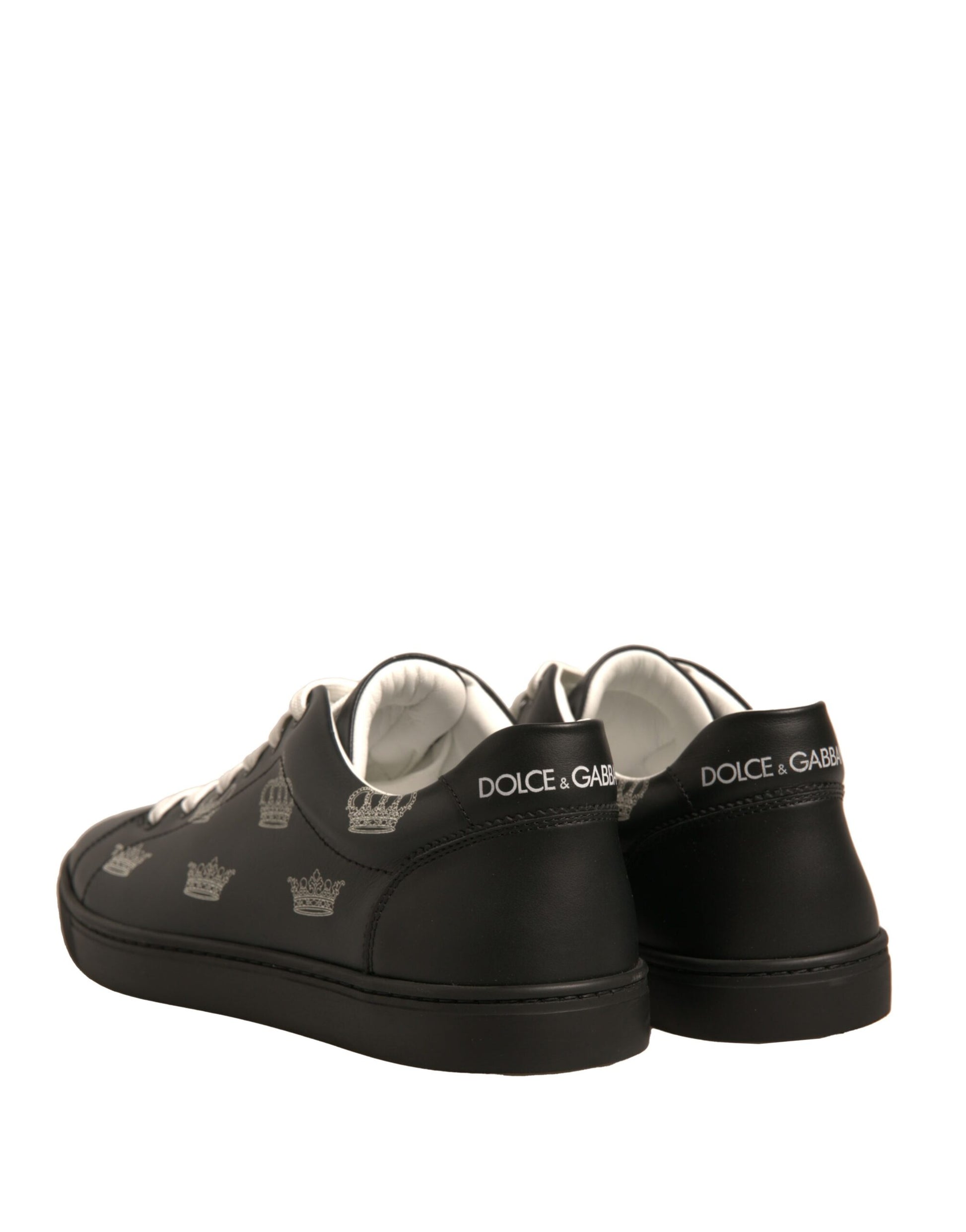 Black Leather Crown Low Top Sneakers Shoes